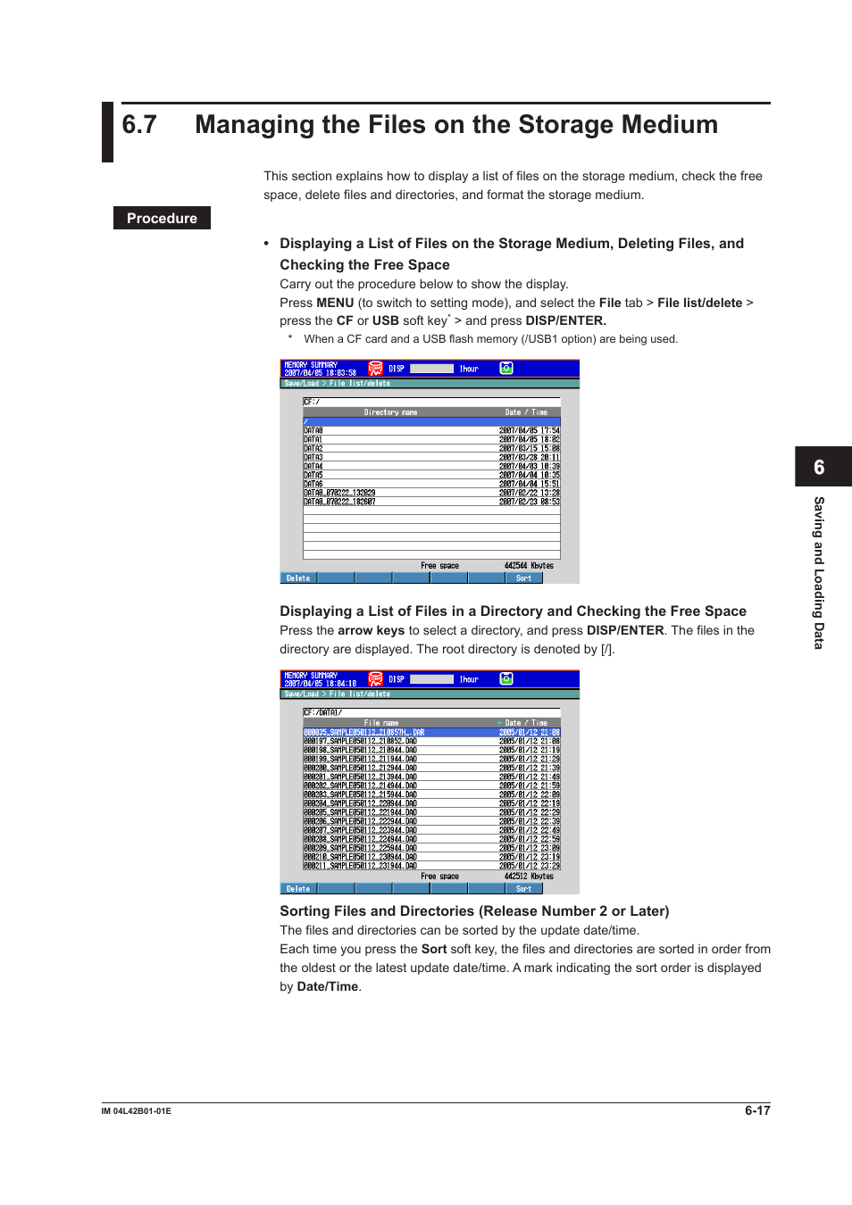 7 managing the files on the storage medium, Managing the files on the storage medium -17 | Yokogawa Button Operated DX2000 User Manual | Page 237 / 359