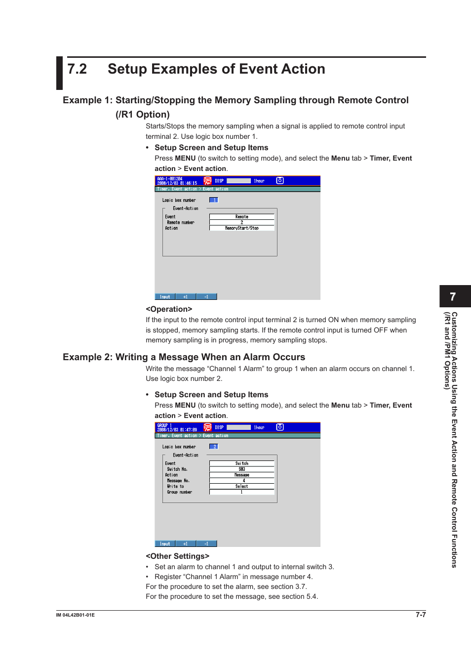 2 setup examples of event action, Setup examples of event action -7 | Yokogawa Button Operated DX2000 User Manual | Page 253 / 359