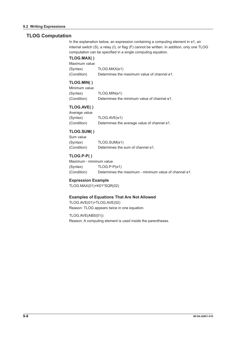 Tlog computation | Yokogawa Button Operated DX2000 User Manual | Page 272 / 359