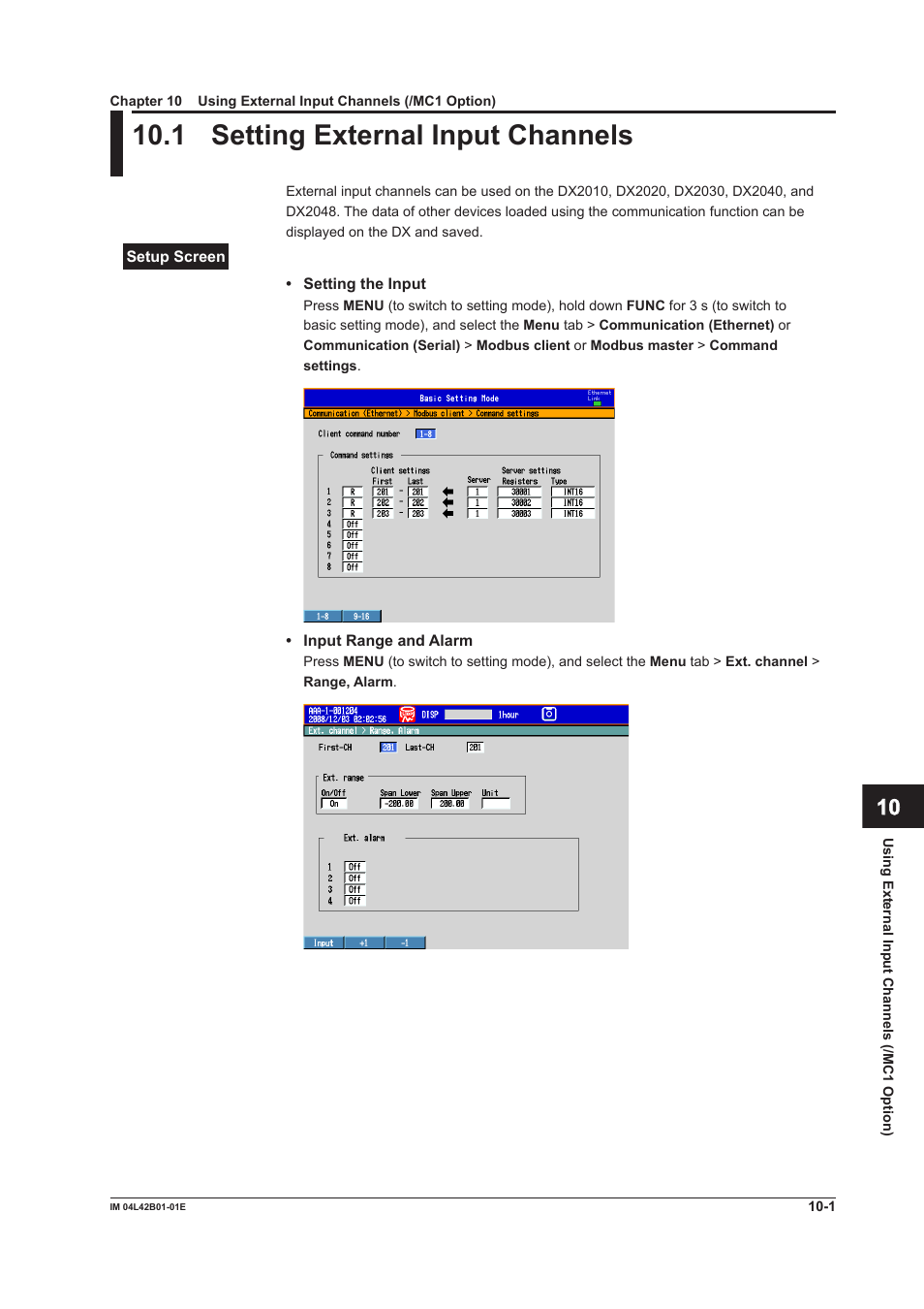 1 setting external input channels, Setting external input channels -1 | Yokogawa Button Operated DX2000 User Manual | Page 288 / 359