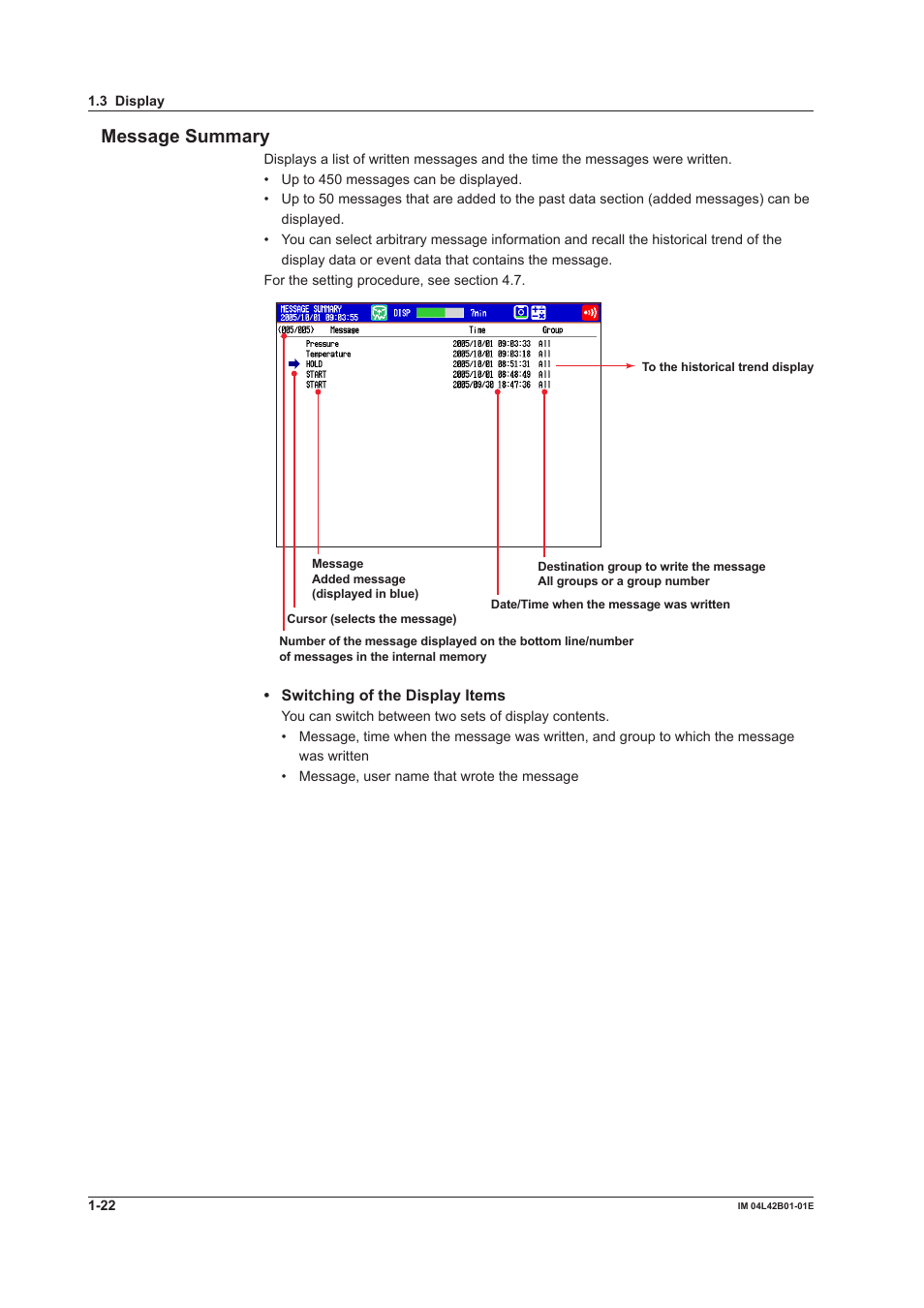 Message summary | Yokogawa Button Operated DX2000 User Manual | Page 33 / 359