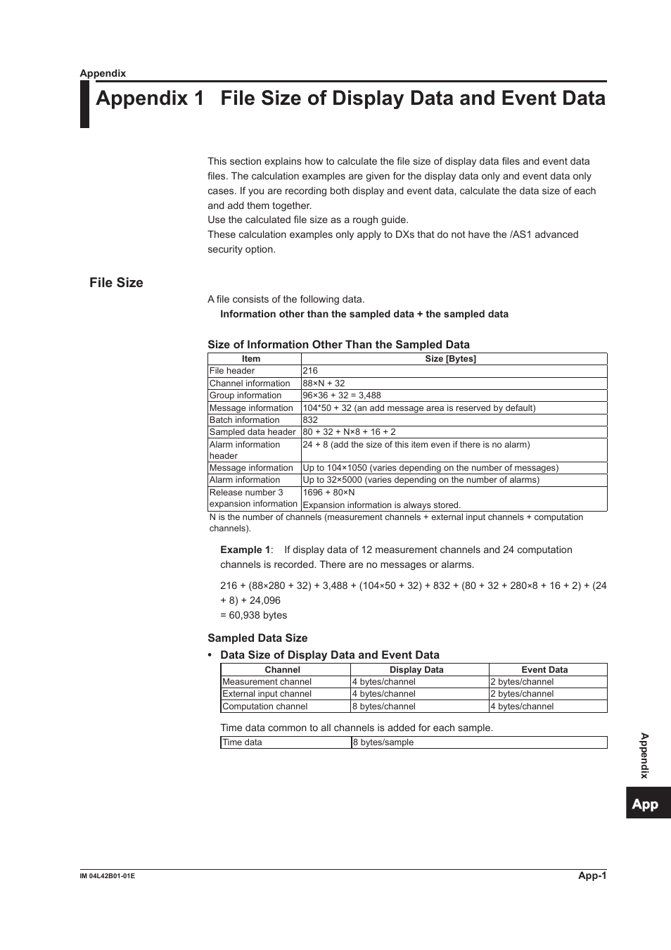 Appendix, Appendix 1, App index | File size | Yokogawa Button Operated DX2000 User Manual | Page 343 / 359