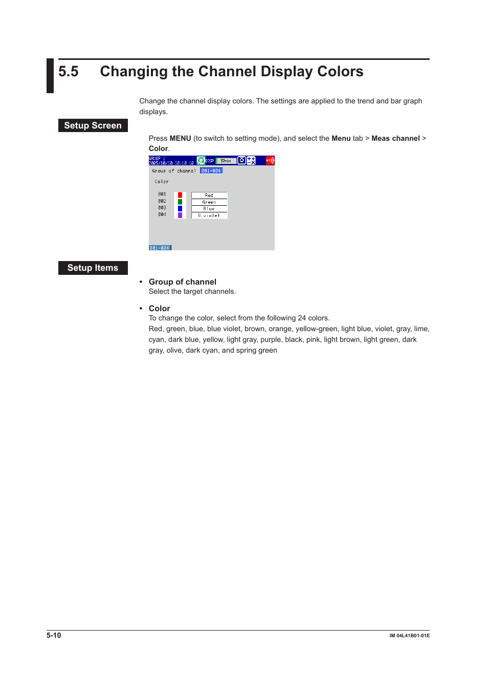 5 changing the channel display colors, 5 changing the channel display colors -10 | Yokogawa Removable Chassis DX1000N User Manual | Page 179 / 334