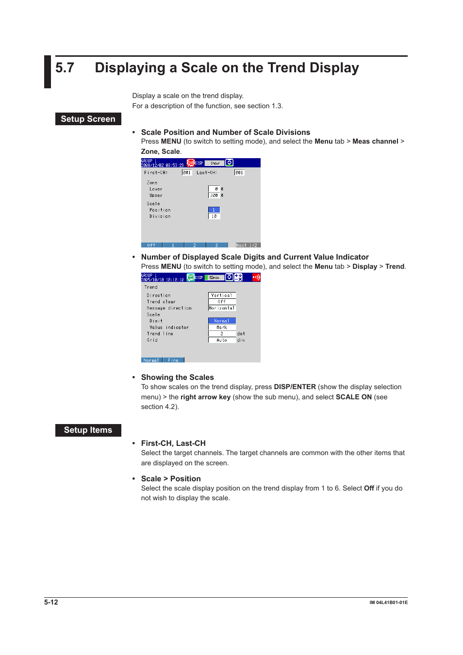 7 displaying a scale on the trend display, 7 displaying a scale on the trend display -12 | Yokogawa Removable Chassis DX1000N User Manual | Page 181 / 334