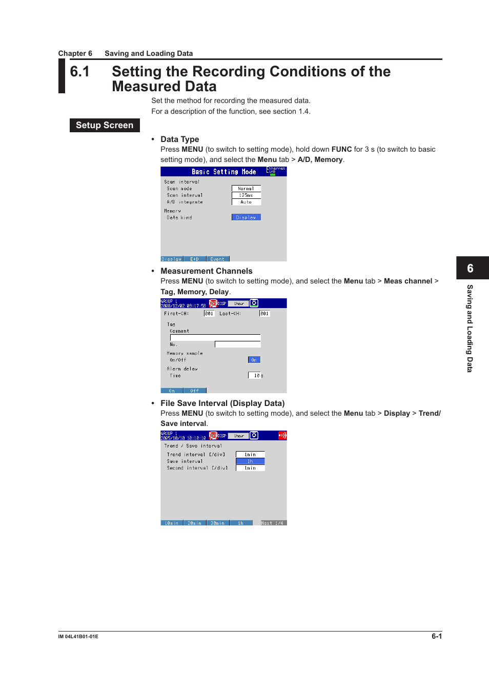 Chapter 6 saving and loading data | Yokogawa Removable Chassis DX1000N User Manual | Page 204 / 334