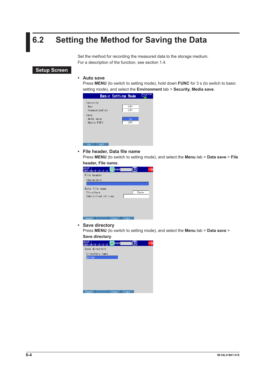 2 setting the method for saving the data, 2 setting the method for saving the data -4 | Yokogawa Removable Chassis DX1000N User Manual | Page 207 / 334