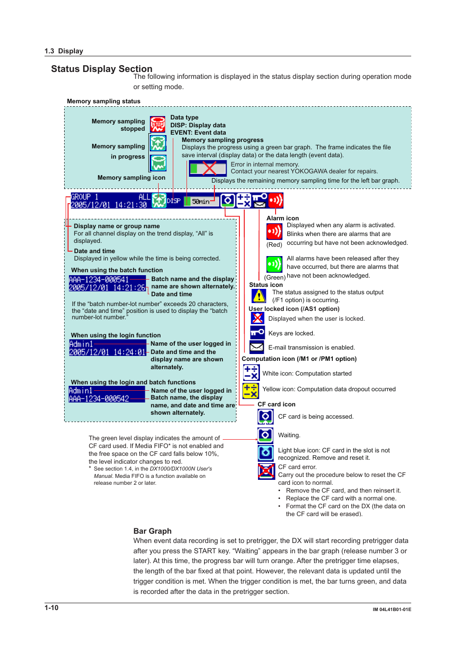 Bar graph | Yokogawa Removable Chassis DX1000N User Manual | Page 21 / 334