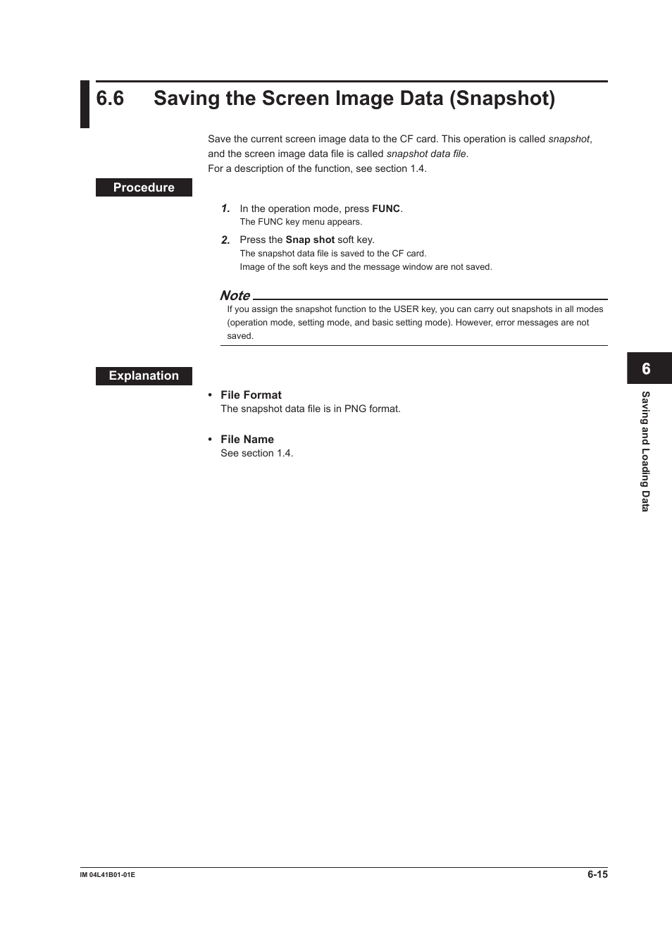 6 saving the screen image data (snapshot), 6 saving the screen image data (snapshot) -15 | Yokogawa Removable Chassis DX1000N User Manual | Page 218 / 334