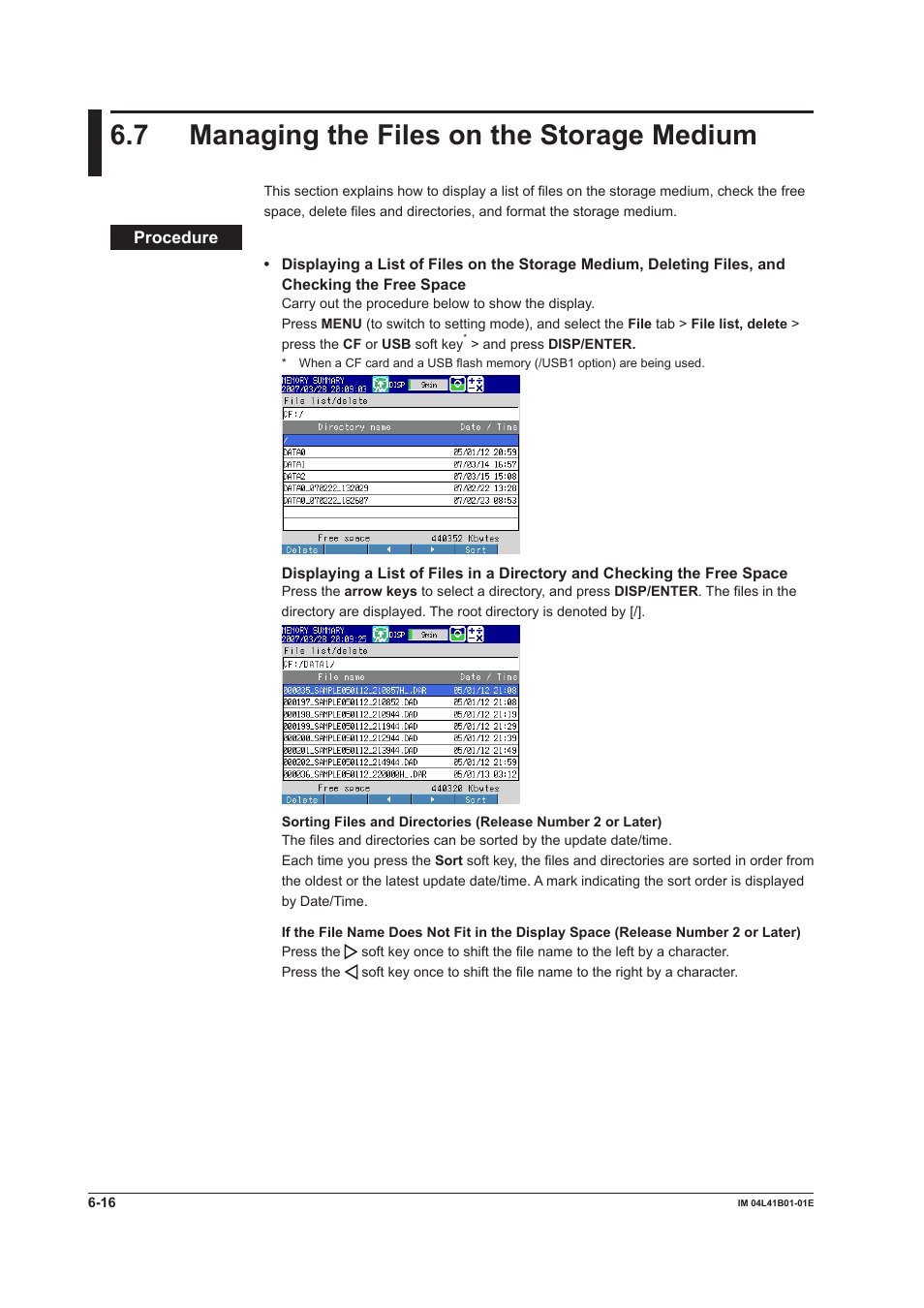 7 managing the files on the storage medium, 7 managing the files on the storage medium -16 | Yokogawa Removable Chassis DX1000N User Manual | Page 219 / 334