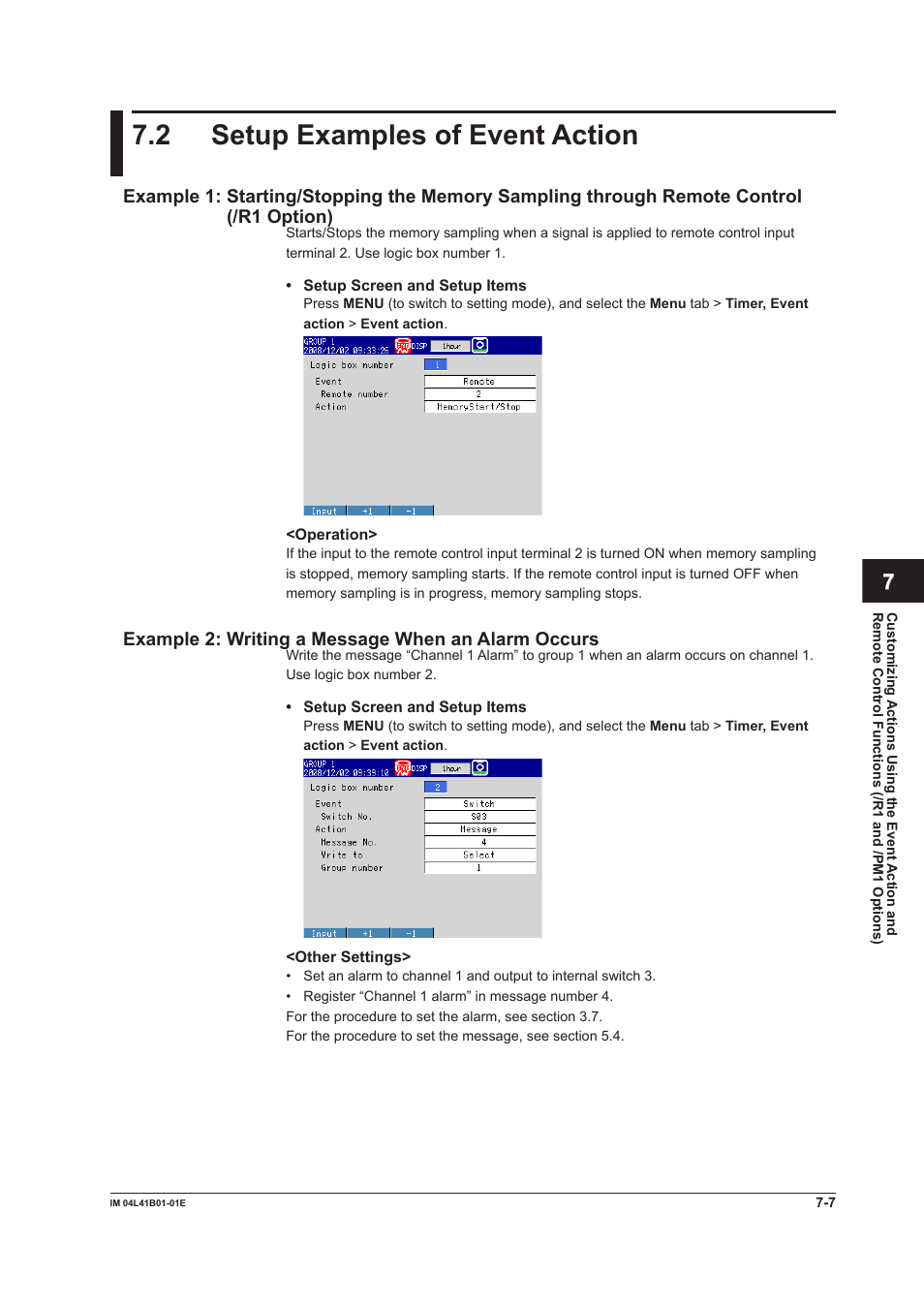 2 setup examples of event action, 2 setup examples of event action -7 | Yokogawa Removable Chassis DX1000N User Manual | Page 234 / 334