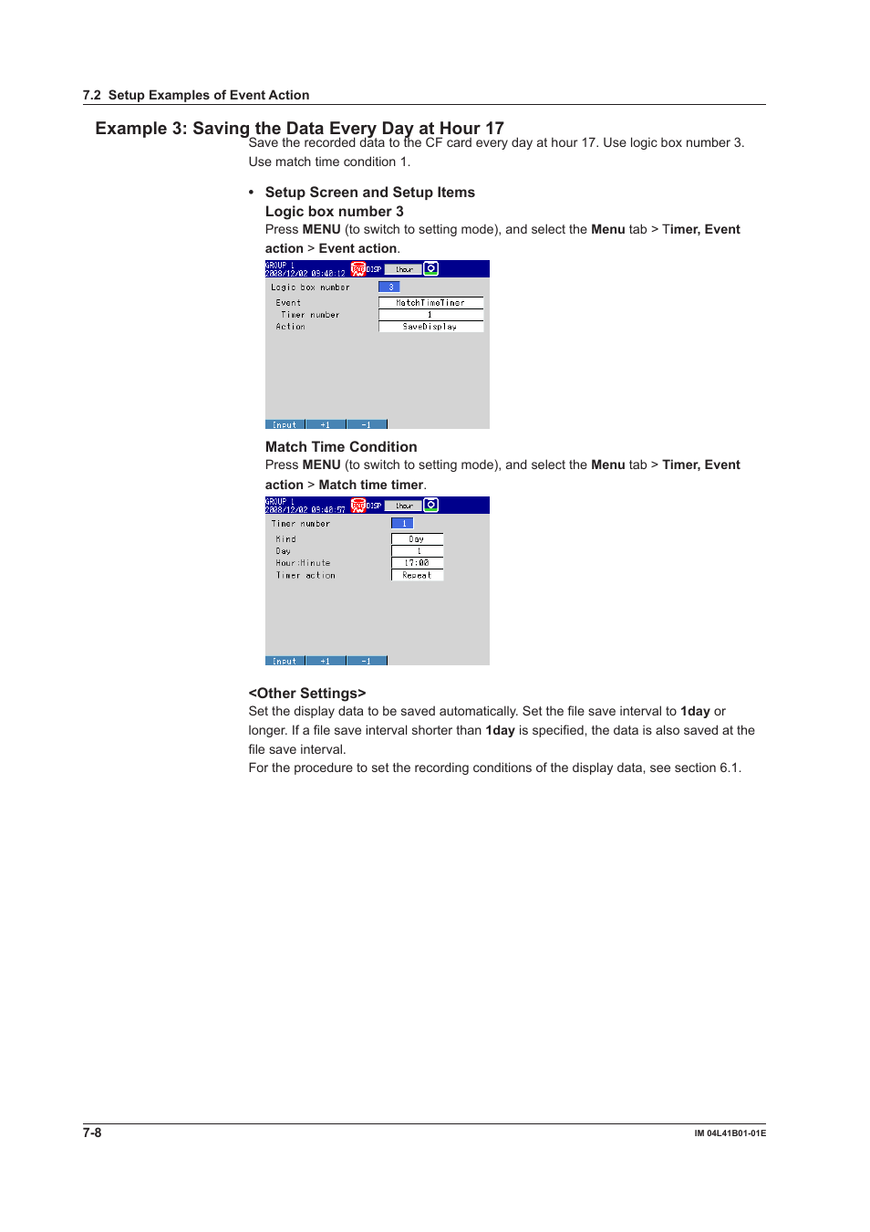 Example 3: saving the data every day at hour 17 | Yokogawa Removable Chassis DX1000N User Manual | Page 235 / 334