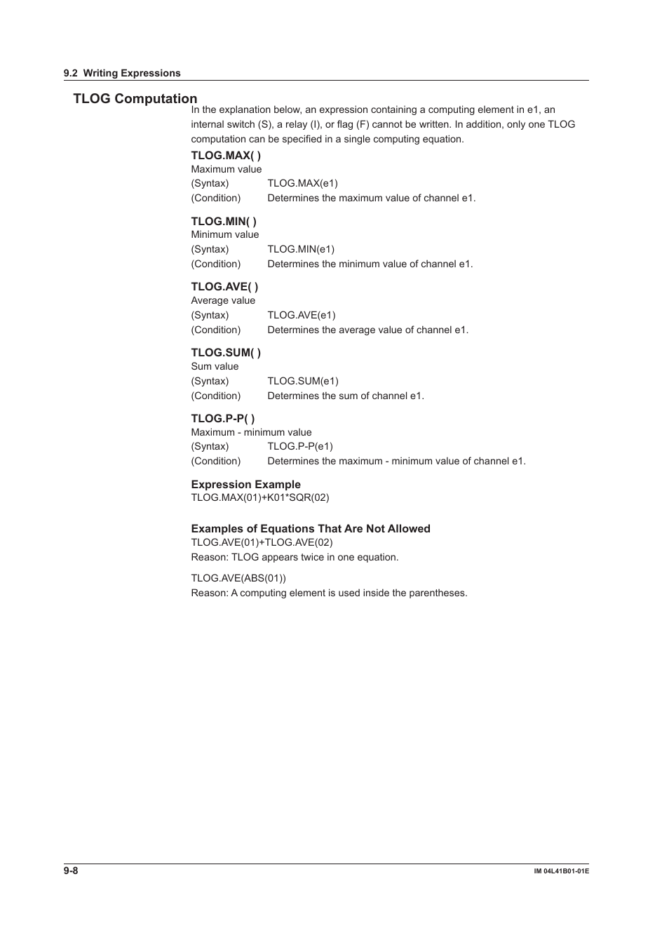 Tlog computation | Yokogawa Removable Chassis DX1000N User Manual | Page 252 / 334