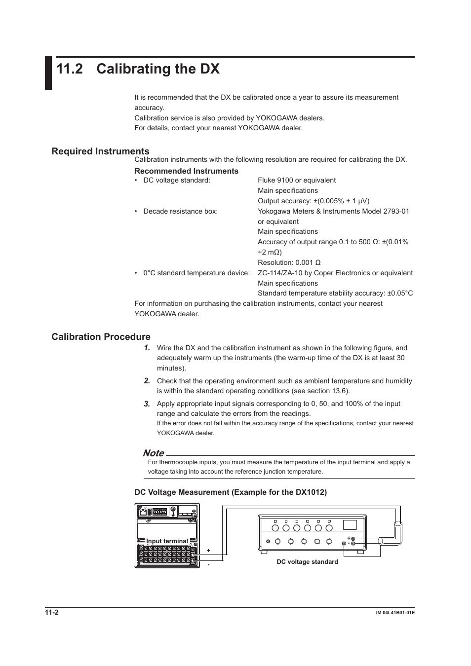 2 calibrating the dx, 2 calibrating the dx -2, Required instruments | Calibration procedure | Yokogawa Removable Chassis DX1000N User Manual | Page 292 / 334