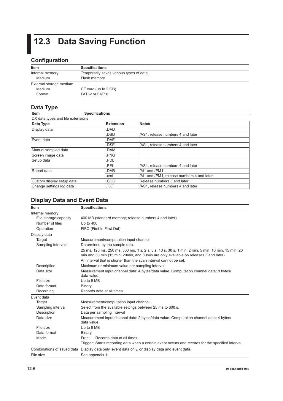 3 data saving function, 3 data saving function -6, Configuration | Data type, Display data and event data | Yokogawa Removable Chassis DX1000N User Manual | Page 300 / 334