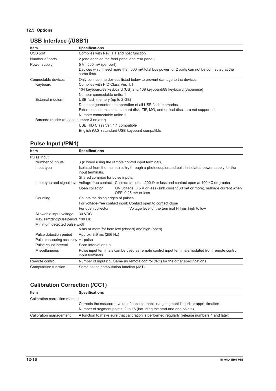 Usb interface (/usb1), Pulse input (/pm1), Calibration correction (/cc1) | Yokogawa Removable Chassis DX1000N User Manual | Page 310 / 334