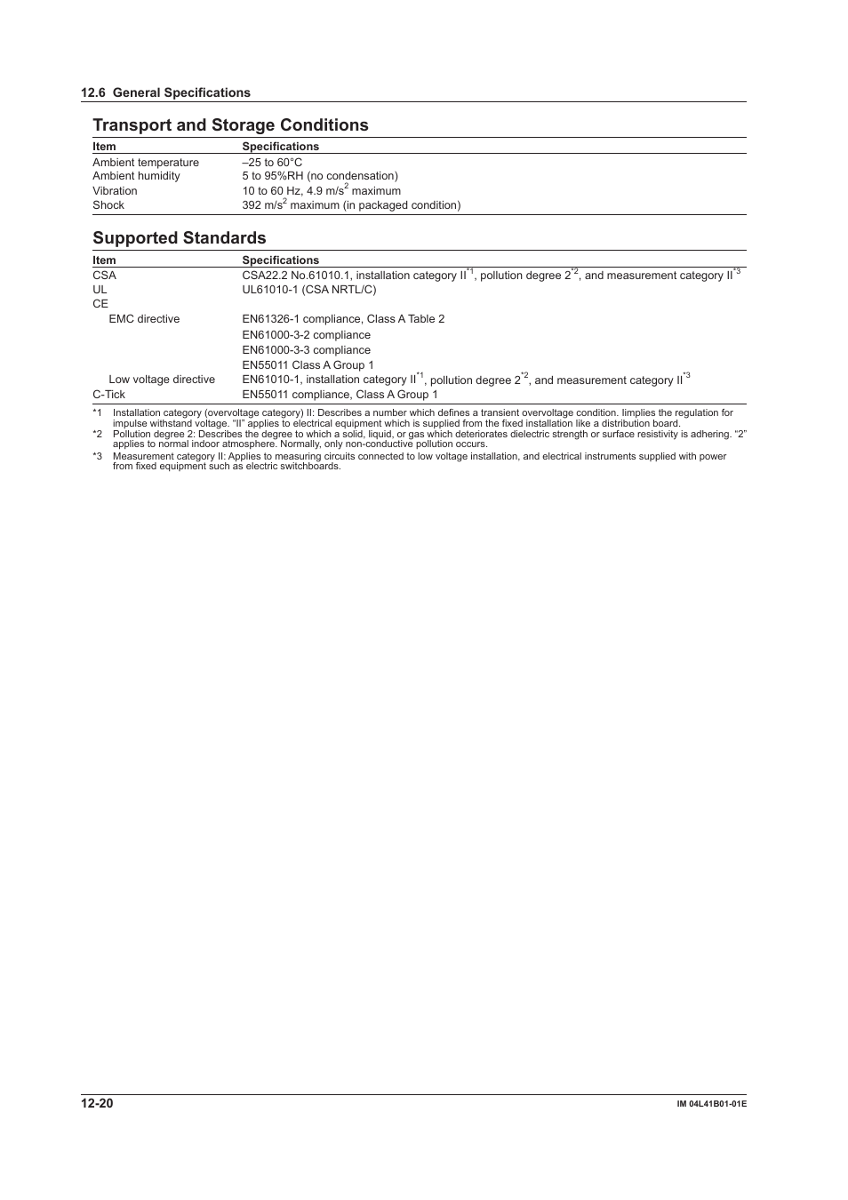 Transport and storage conditions, Supported standards | Yokogawa Removable Chassis DX1000N User Manual | Page 314 / 334