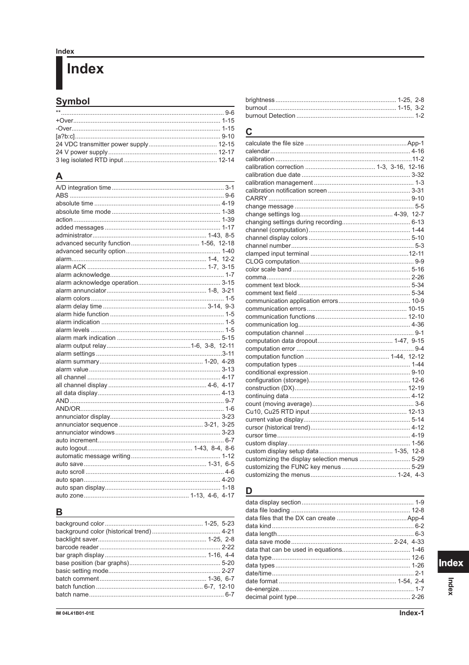 Index, App index, Symbol | Yokogawa Removable Chassis DX1000N User Manual | Page 331 / 334