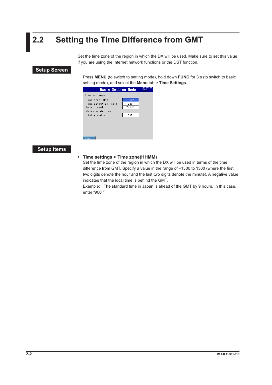 2 setting the time difference from gmt, 2 setting the time difference from gmt -2 | Yokogawa Removable Chassis DX1000N User Manual | Page 69 / 334