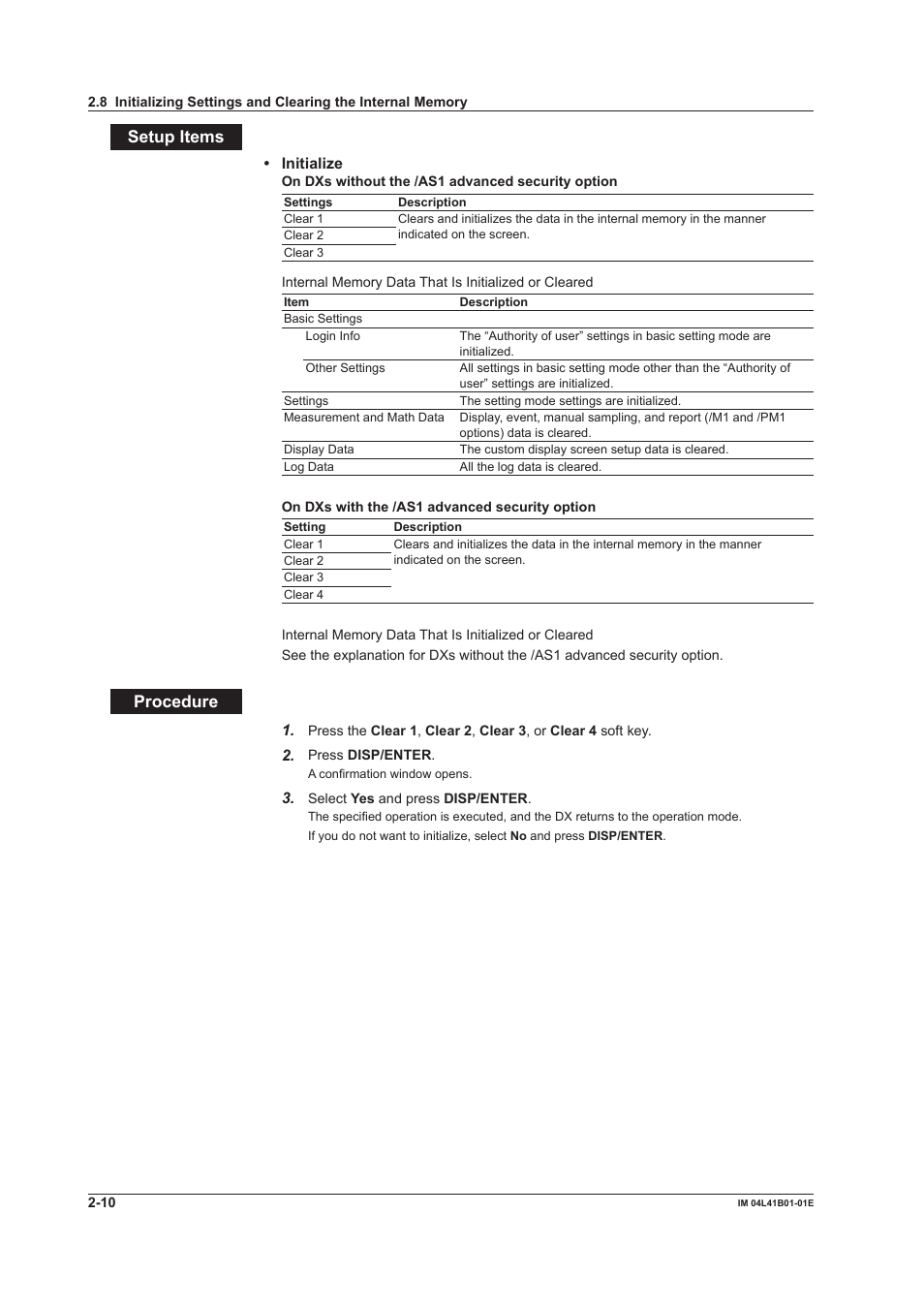 Setup items, Procedure | Yokogawa Removable Chassis DX1000N User Manual | Page 77 / 334