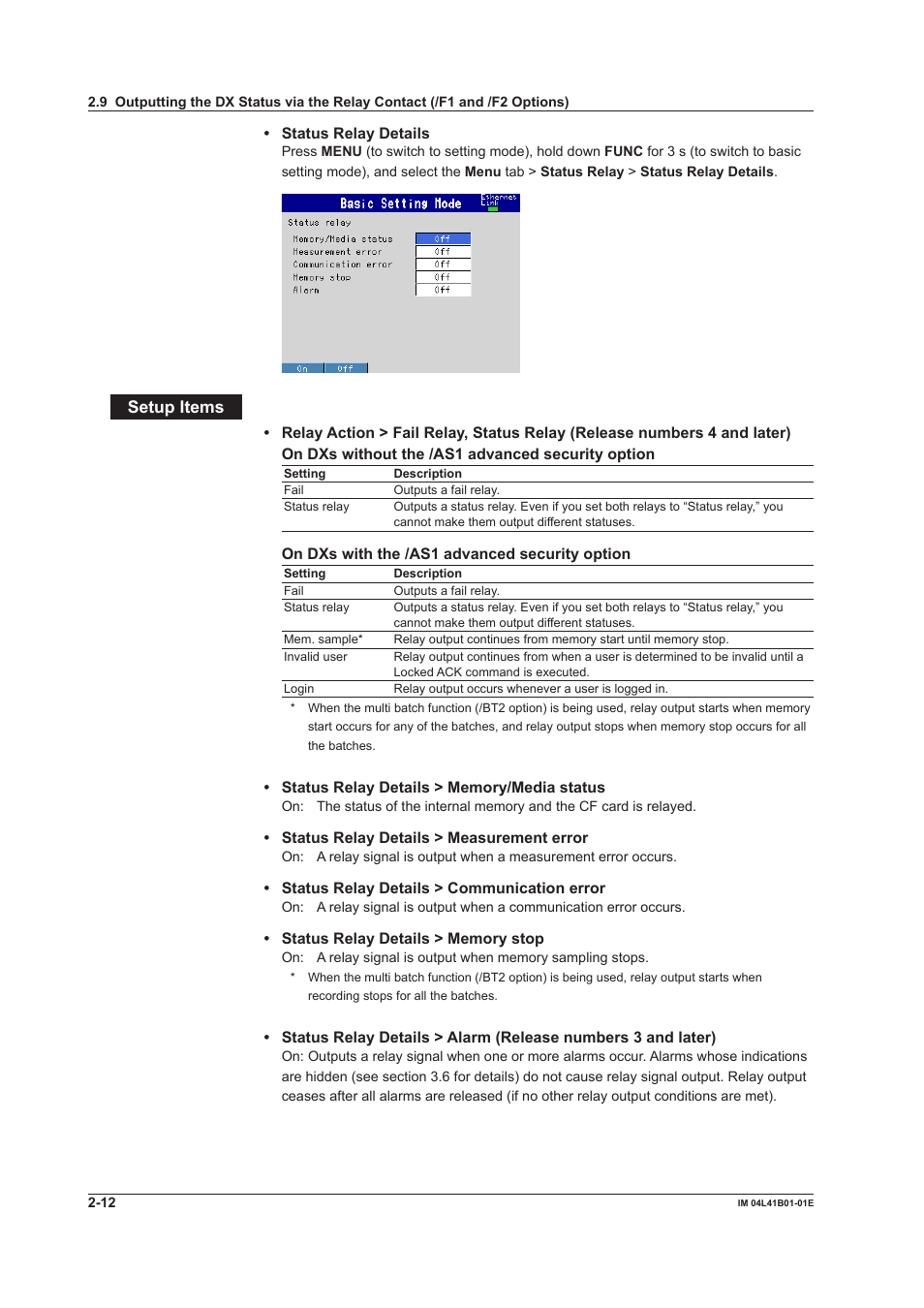 Setup items | Yokogawa Removable Chassis DX1000N User Manual | Page 79 / 334