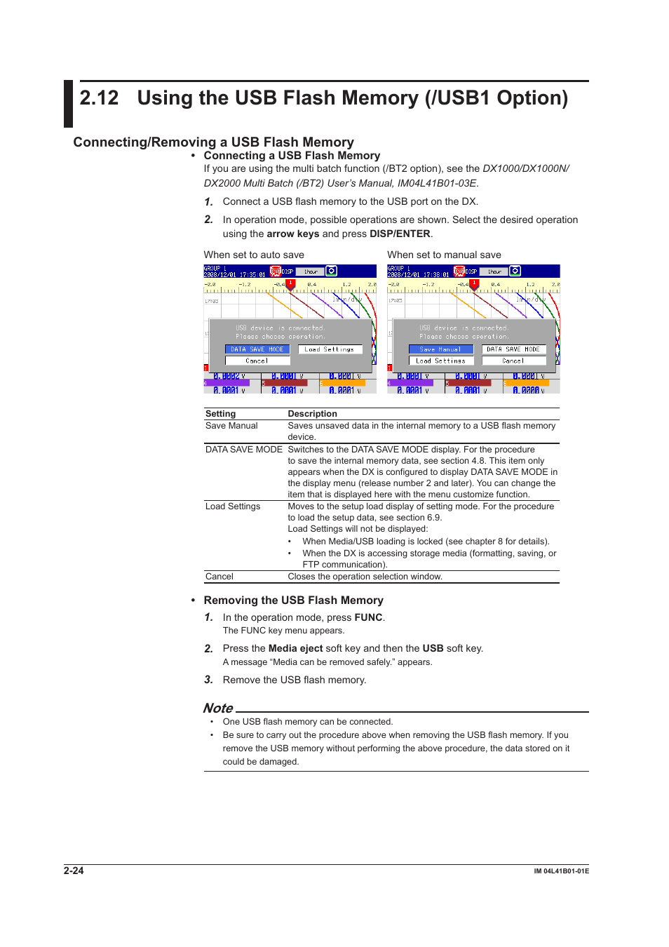 12 using the usb flash memory (/usb1 option), 12 using the usb flash memory (/usb1 option) -24 | Yokogawa Removable Chassis DX1000N User Manual | Page 91 / 334