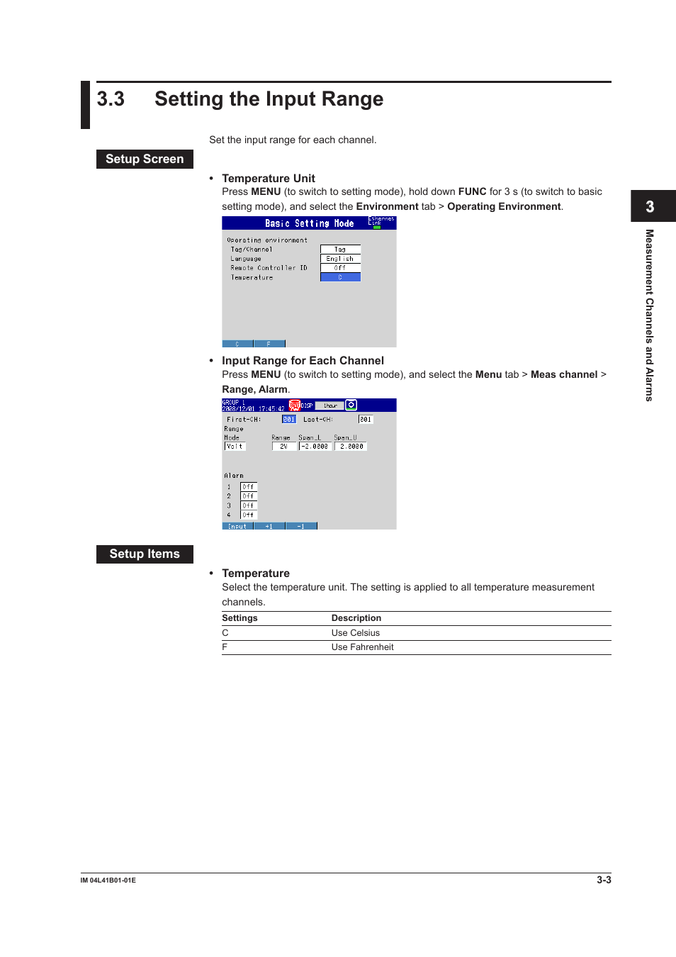 3 setting the input range, 3 setting the input range -3 | Yokogawa Removable Chassis DX1000N User Manual | Page 97 / 334