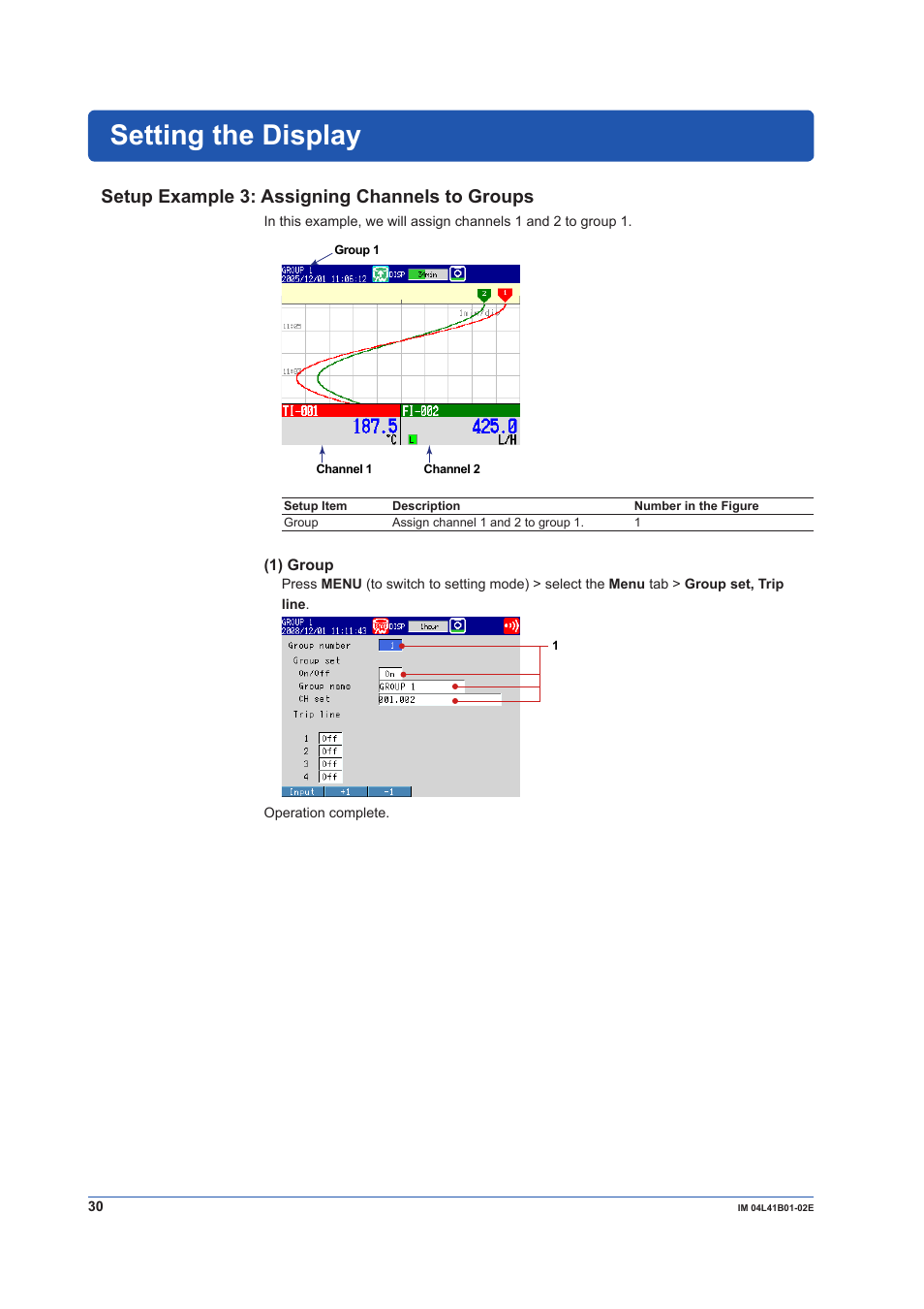 Setting the display, Setup example 3: assigning channels to groups | Yokogawa Removable Chassis DX1000N User Manual | Page 32 / 92