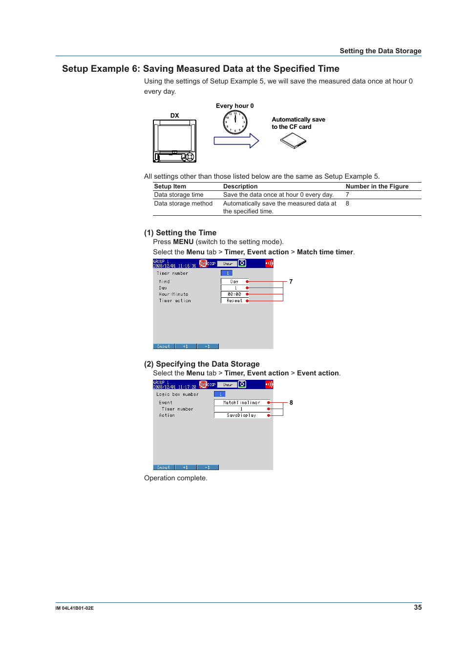 1) setting the time, 2) specifying the data storage | Yokogawa Removable Chassis DX1000N User Manual | Page 37 / 92