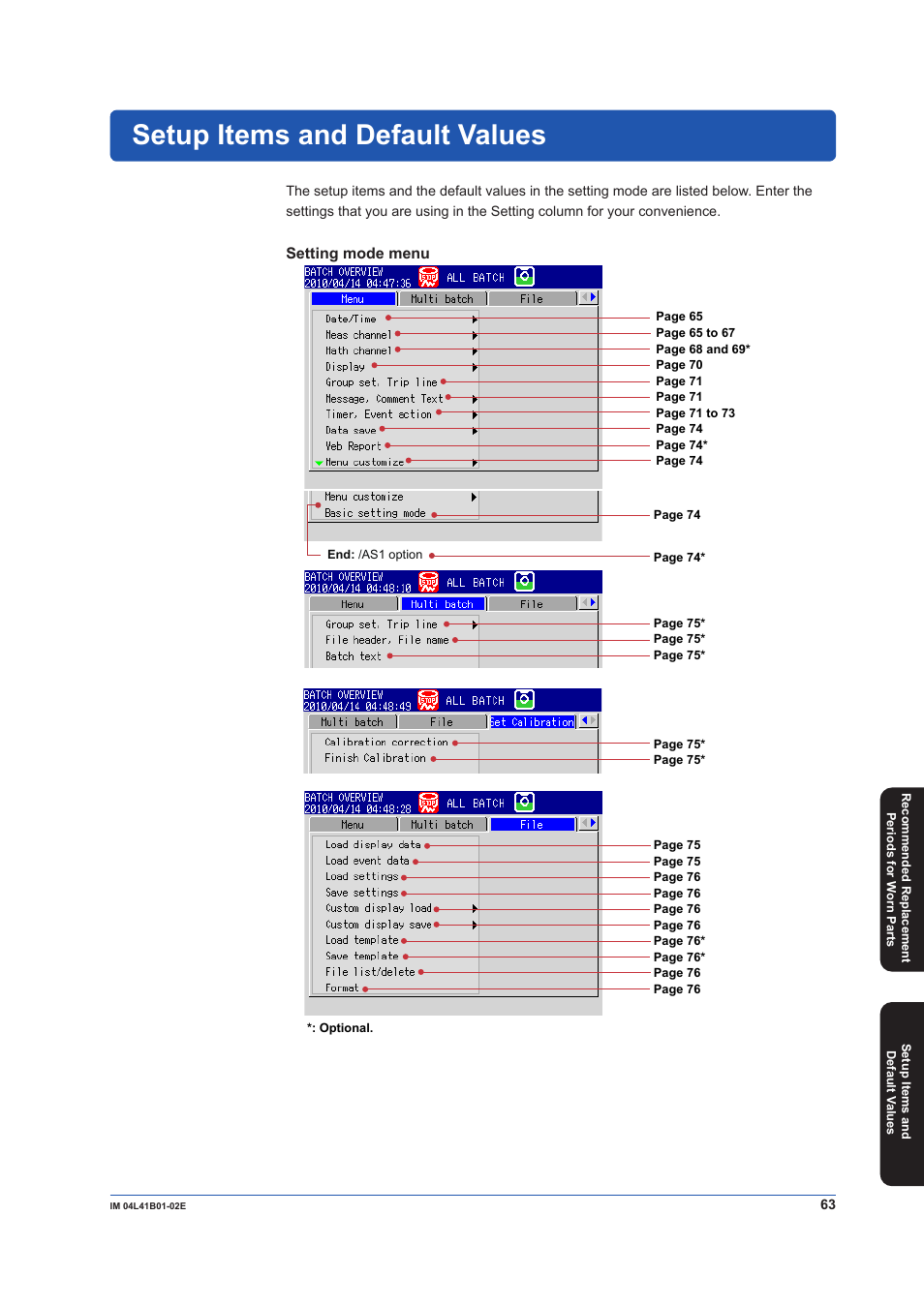 Setup items and default values | Yokogawa Removable Chassis DX1000N User Manual | Page 65 / 92