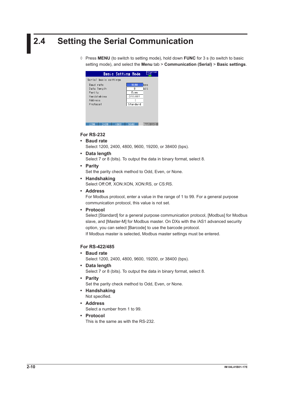 4 setting the serial communication, 4 setting the serial communication -10 | Yokogawa Removable Chassis DX1000N User Manual | Page 104 / 261