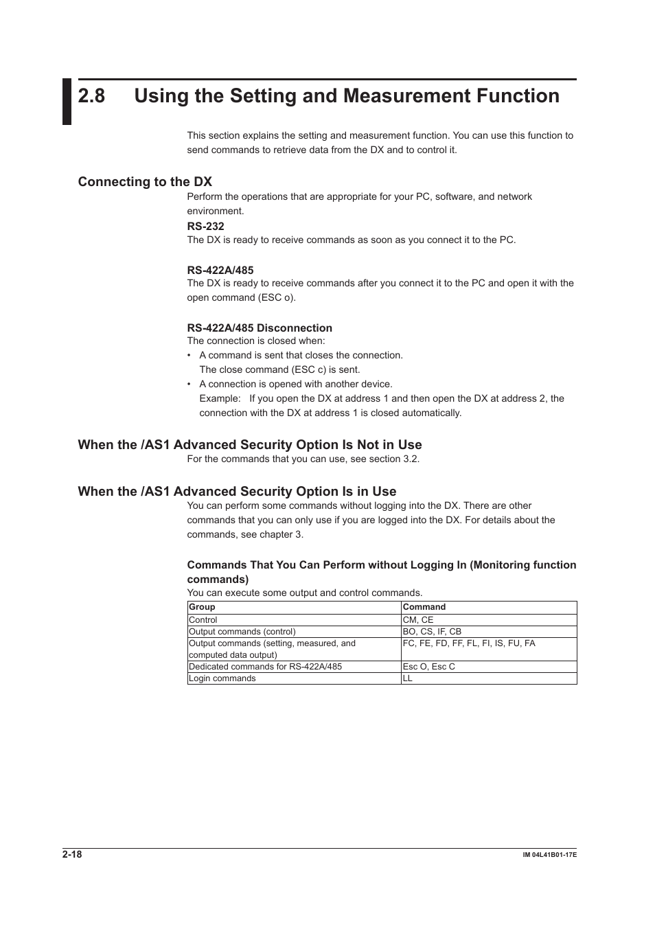 8 using the setting and measurement function, 8 using the setting and measurement function -18, Connecting to the dx | When the /as1 advanced security option is in use | Yokogawa Removable Chassis DX1000N User Manual | Page 112 / 261