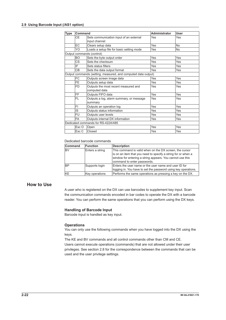 How to use, Handling of barcode input, Operations | Yokogawa Removable Chassis DX1000N User Manual | Page 116 / 261