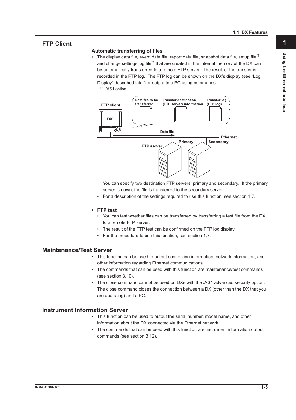 App index ftp client, Maintenance/test server, Instrument information server | Yokogawa Removable Chassis DX1000N User Manual | Page 13 / 261