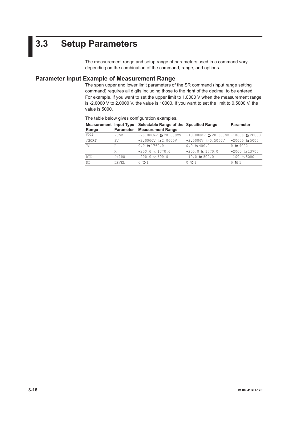 3 setup parameters, 3 setup parameters -16, Parameter input example of measurement range | Yokogawa Removable Chassis DX1000N User Manual | Page 133 / 261