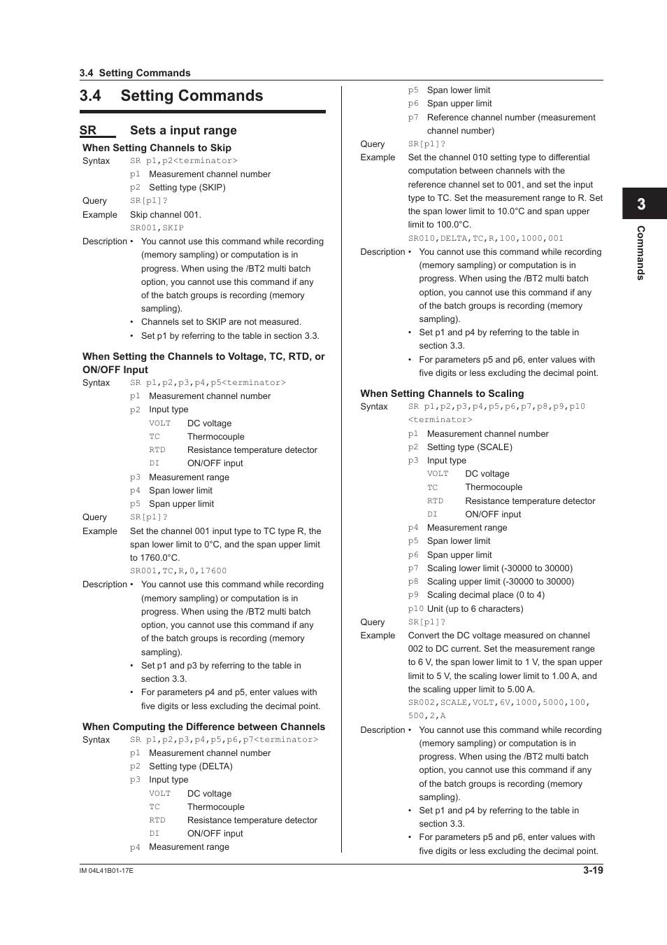 4 setting commands, 4 setting commands -19, App index | Sr sets a input range | Yokogawa Removable Chassis DX1000N User Manual | Page 136 / 261