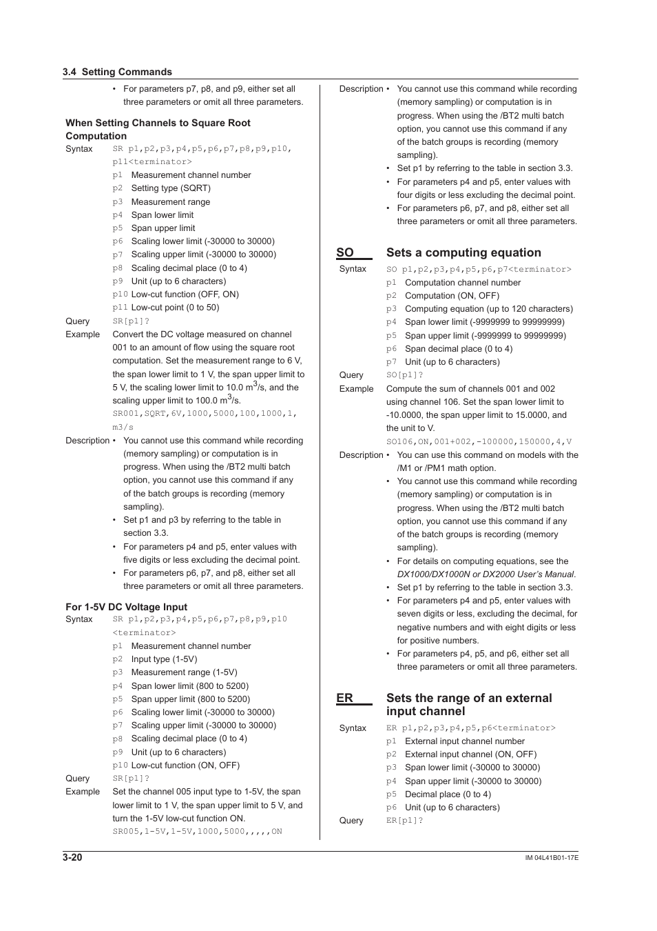 So sets a computing equation, Er sets the range of an external input channel | Yokogawa Removable Chassis DX1000N User Manual | Page 137 / 261