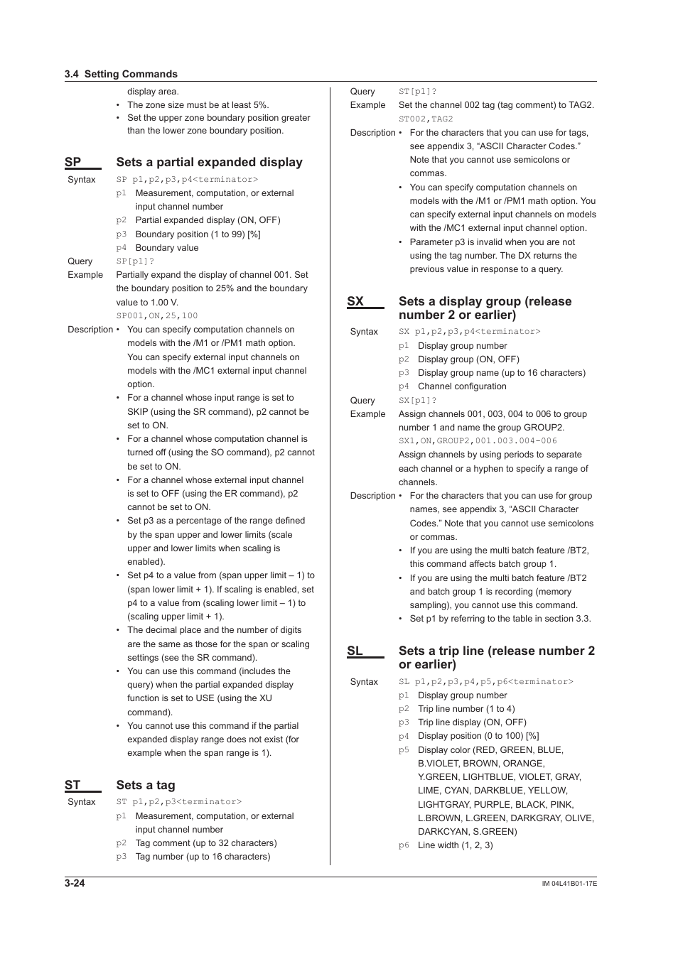 Sp sets a partial expanded display, St sets a tag, Sl sets a trip line (release number 2 or earlier) | Yokogawa Removable Chassis DX1000N User Manual | Page 141 / 261