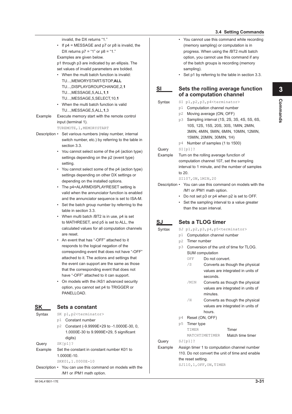 App index, Sk sets a constant, Sj sets a tlog timer | Yokogawa Removable Chassis DX1000N User Manual | Page 148 / 261