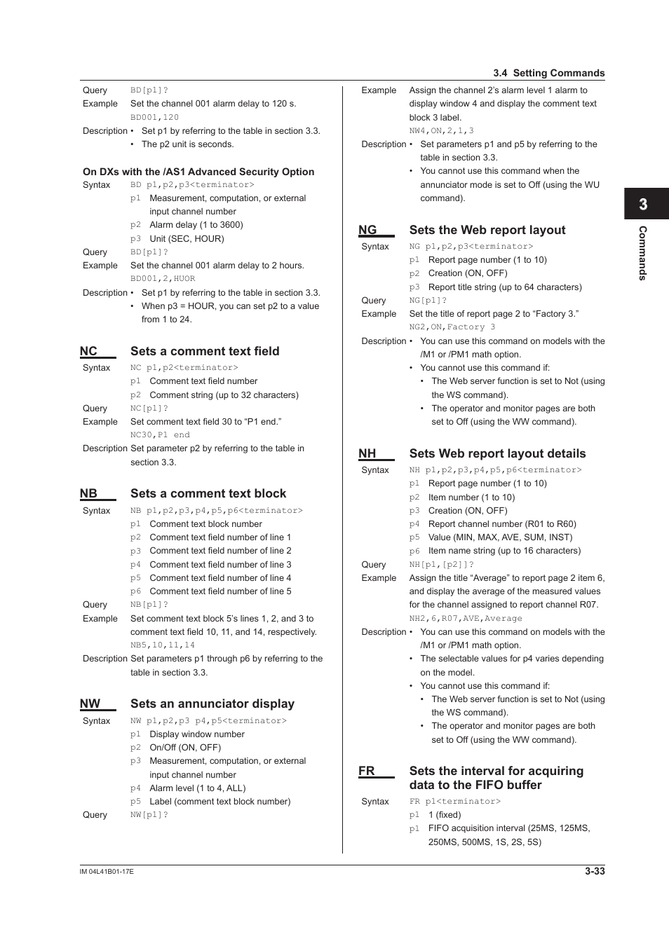 App index, Nc sets a comment text field, Nb sets a comment text block | Nw sets an annunciator display, Ng sets the web report layout, Nh sets web report layout details | Yokogawa Removable Chassis DX1000N User Manual | Page 150 / 261