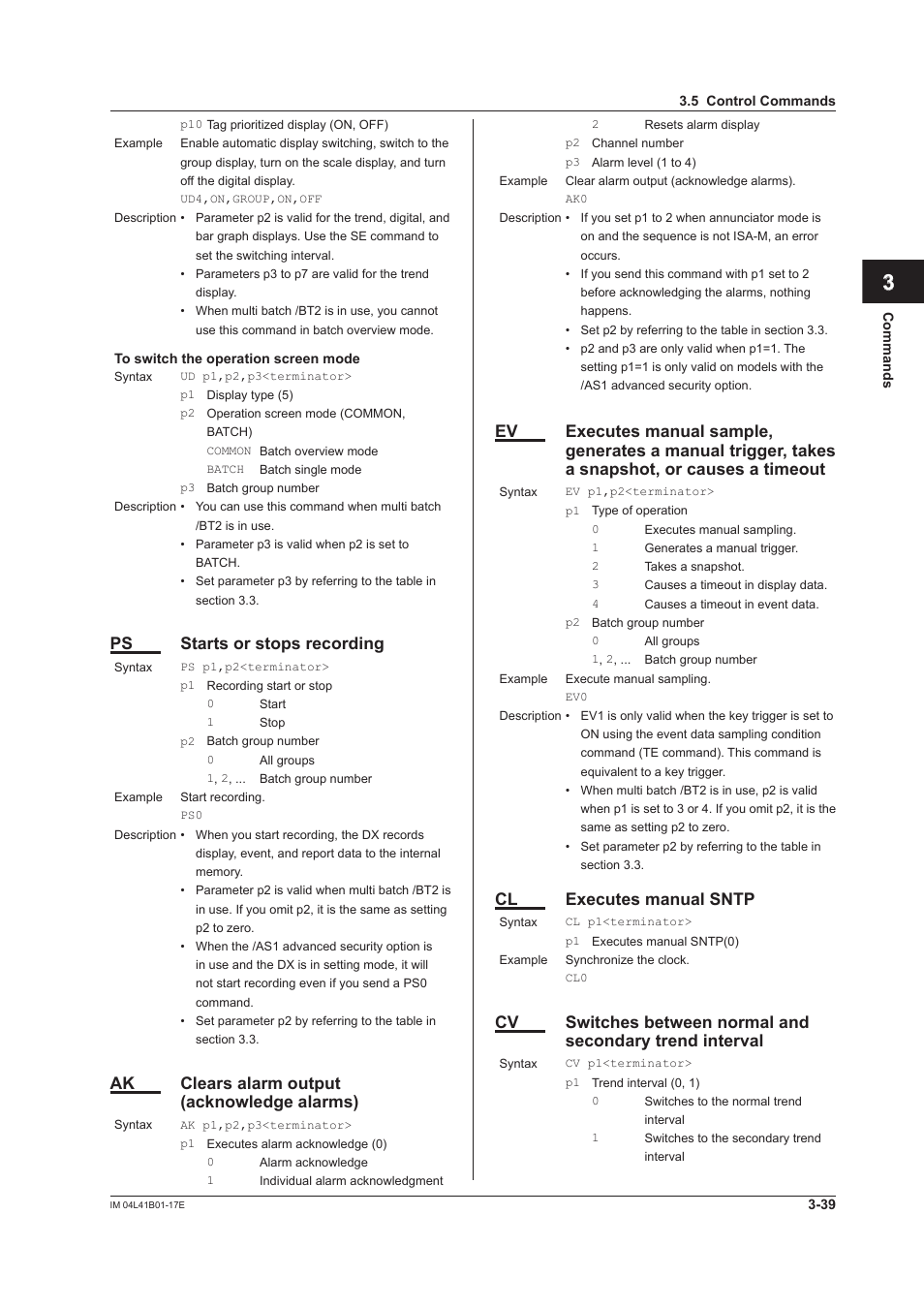 App index, Ps starts or stops recording, Ak clears alarm output (acknowledge alarms) | Cl executes manual sntp | Yokogawa Removable Chassis DX1000N User Manual | Page 156 / 261