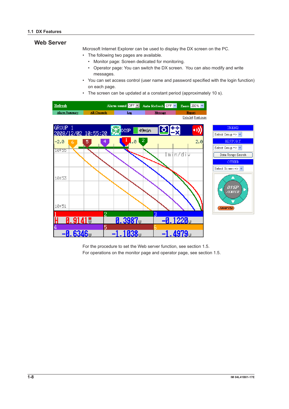 Web server | Yokogawa Removable Chassis DX1000N User Manual | Page 16 / 261