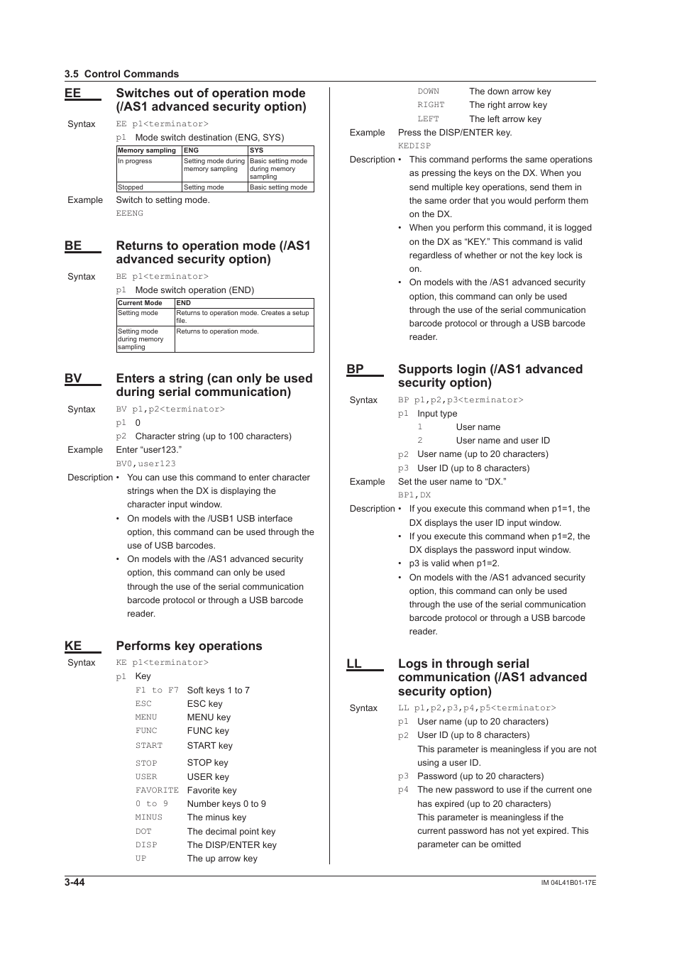 Ke performs key operations, Bp supports login (/as1 advanced security option) | Yokogawa Removable Chassis DX1000N User Manual | Page 161 / 261