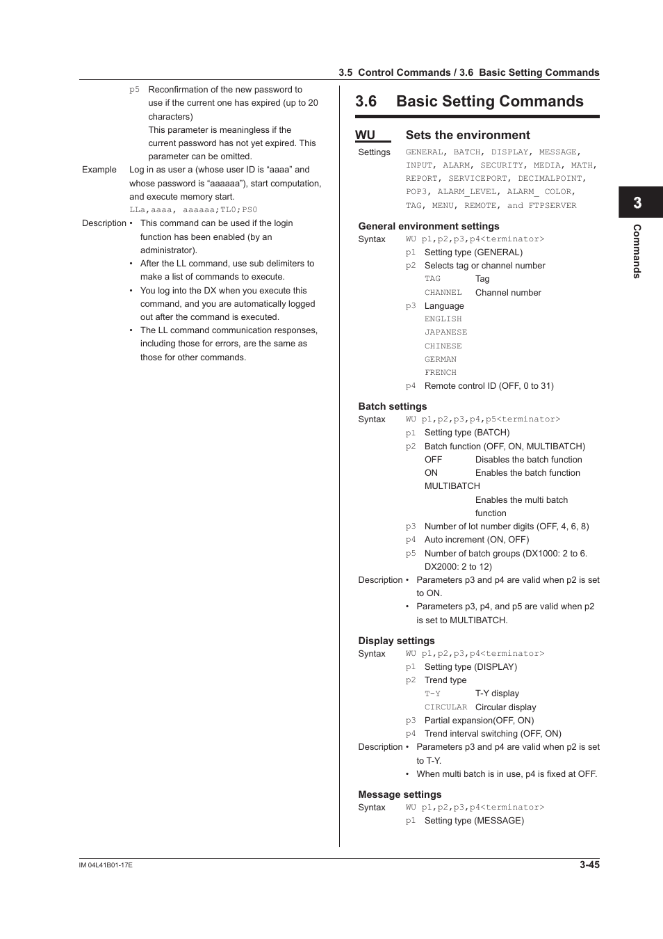 6 basic setting commands, 6 basic setting commands -45, App index | Wu sets the environment | Yokogawa Removable Chassis DX1000N User Manual | Page 162 / 261