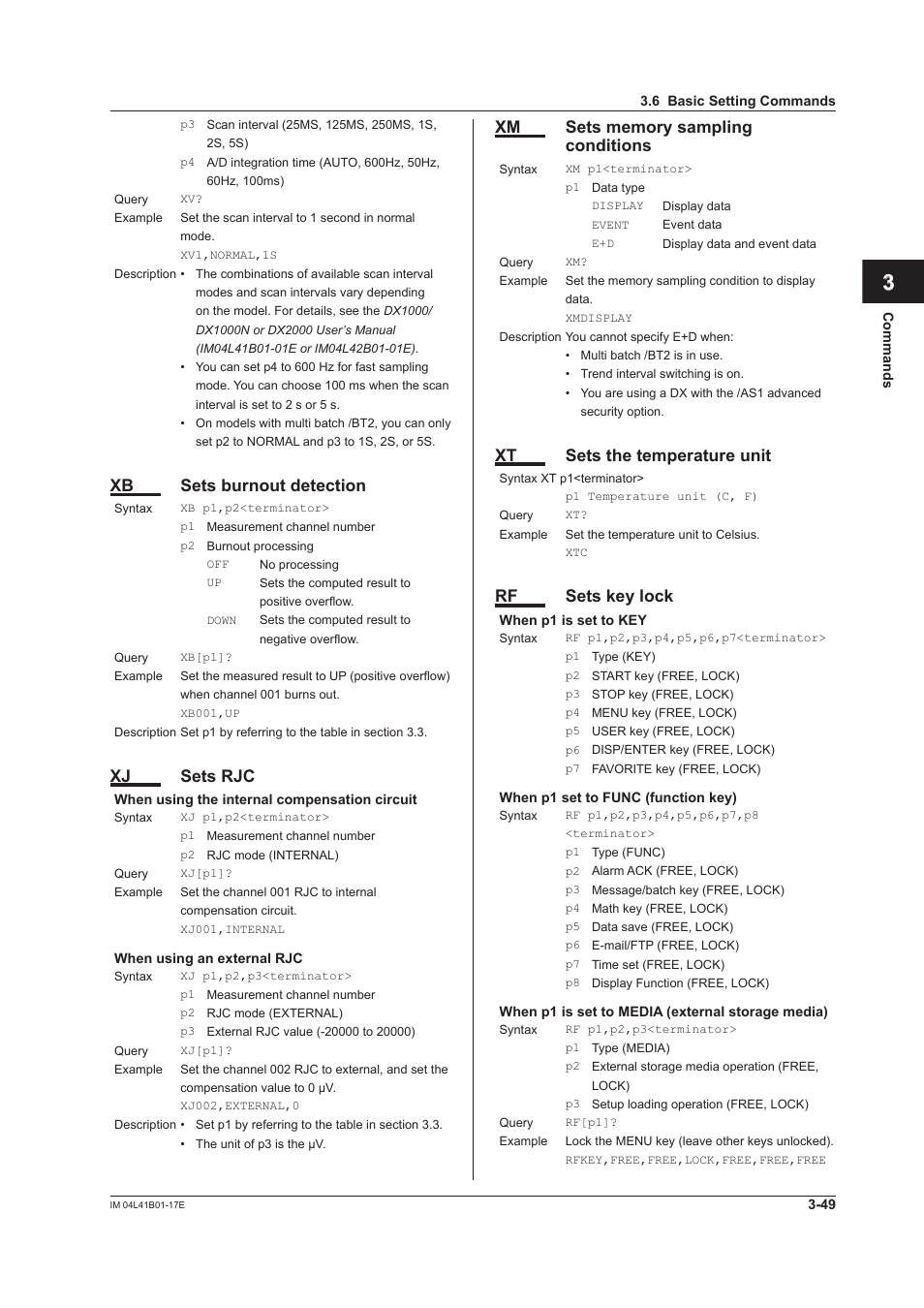 App index, Xb sets burnout detection, Xj sets rjc | Xt sets the temperature unit, Rf sets key lock | Yokogawa Removable Chassis DX1000N User Manual | Page 166 / 261