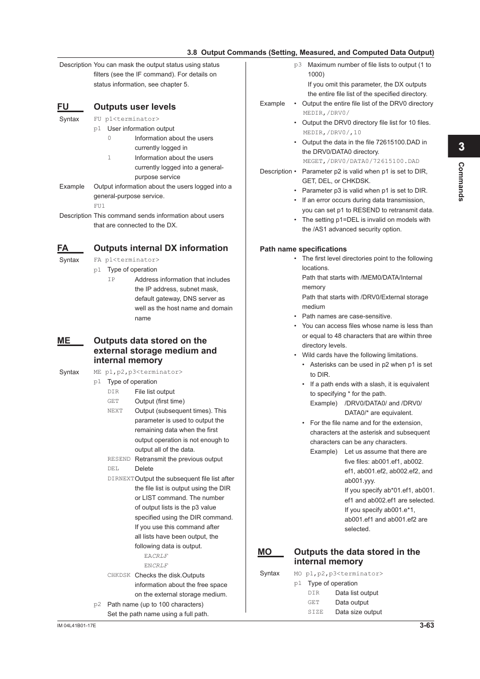 App index, Fu outputs user levels, Fa outputs internal dx information | Yokogawa Removable Chassis DX1000N User Manual | Page 180 / 261