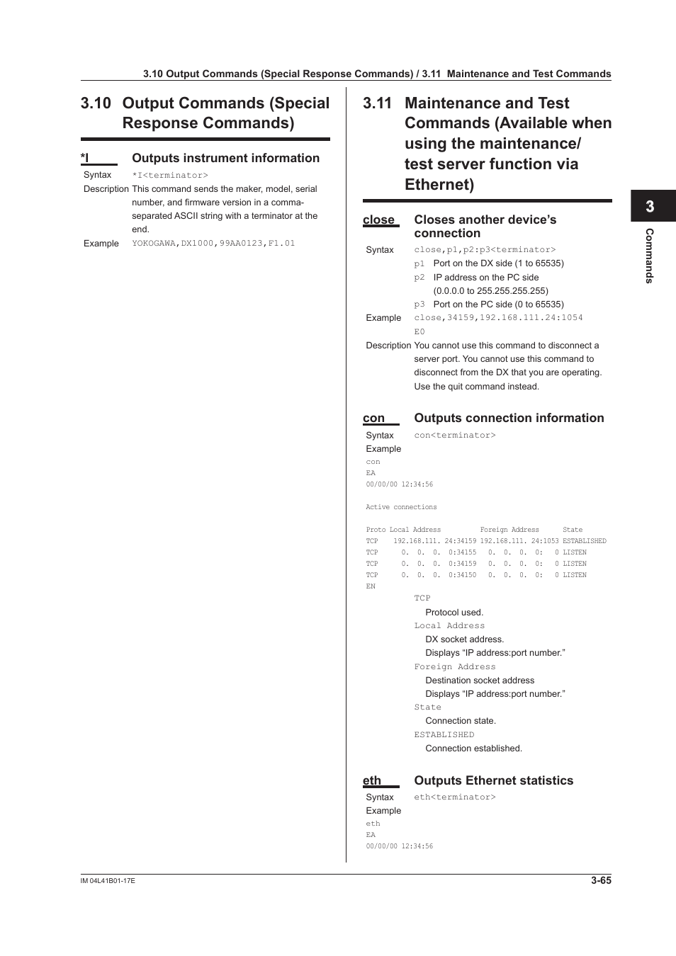 10 output commands (special response commands), Function via ethernet) -65, App index | Yokogawa Removable Chassis DX1000N User Manual | Page 182 / 261