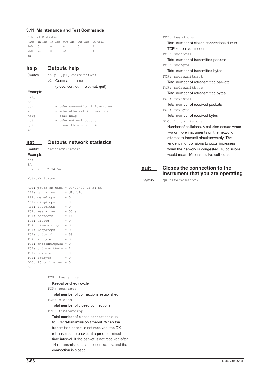 Help outputs help, Net outputs network statistics | Yokogawa Removable Chassis DX1000N User Manual | Page 183 / 261