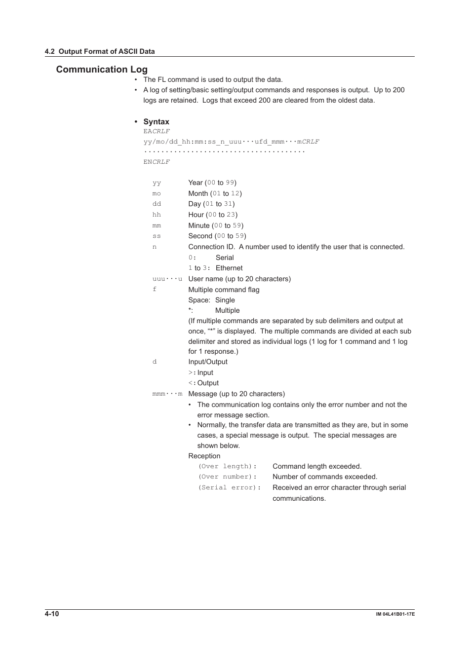 Communication log | Yokogawa Removable Chassis DX1000N User Manual | Page 194 / 261