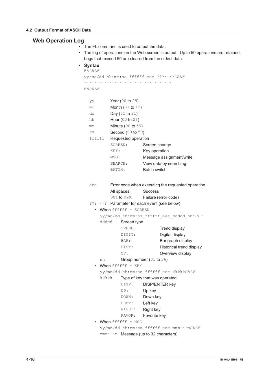 Web operation log | Yokogawa Removable Chassis DX1000N User Manual | Page 200 / 261