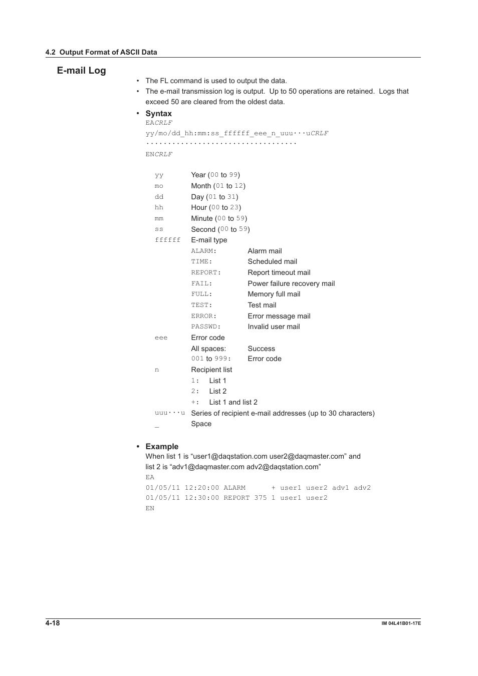 E-mail log | Yokogawa Removable Chassis DX1000N User Manual | Page 202 / 261